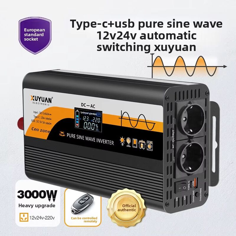 Edge Pure Sine Wave Inverter 12V/24V to 220V European Gauge Outdoor Vehicle Converter 3000W High Power China